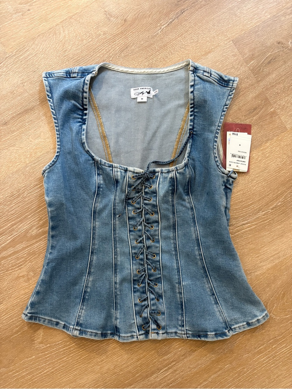 NWT Good American x Dolly Parton Denim Lace-Up Corset : size M